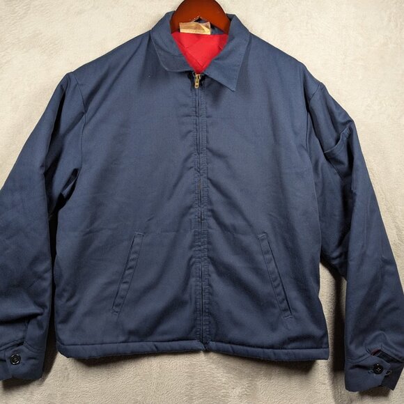 Vintage Work Jacket Mens Size Large Navy Blue Insulated Red Mechanic /4100 ** - Picture 1 of 9